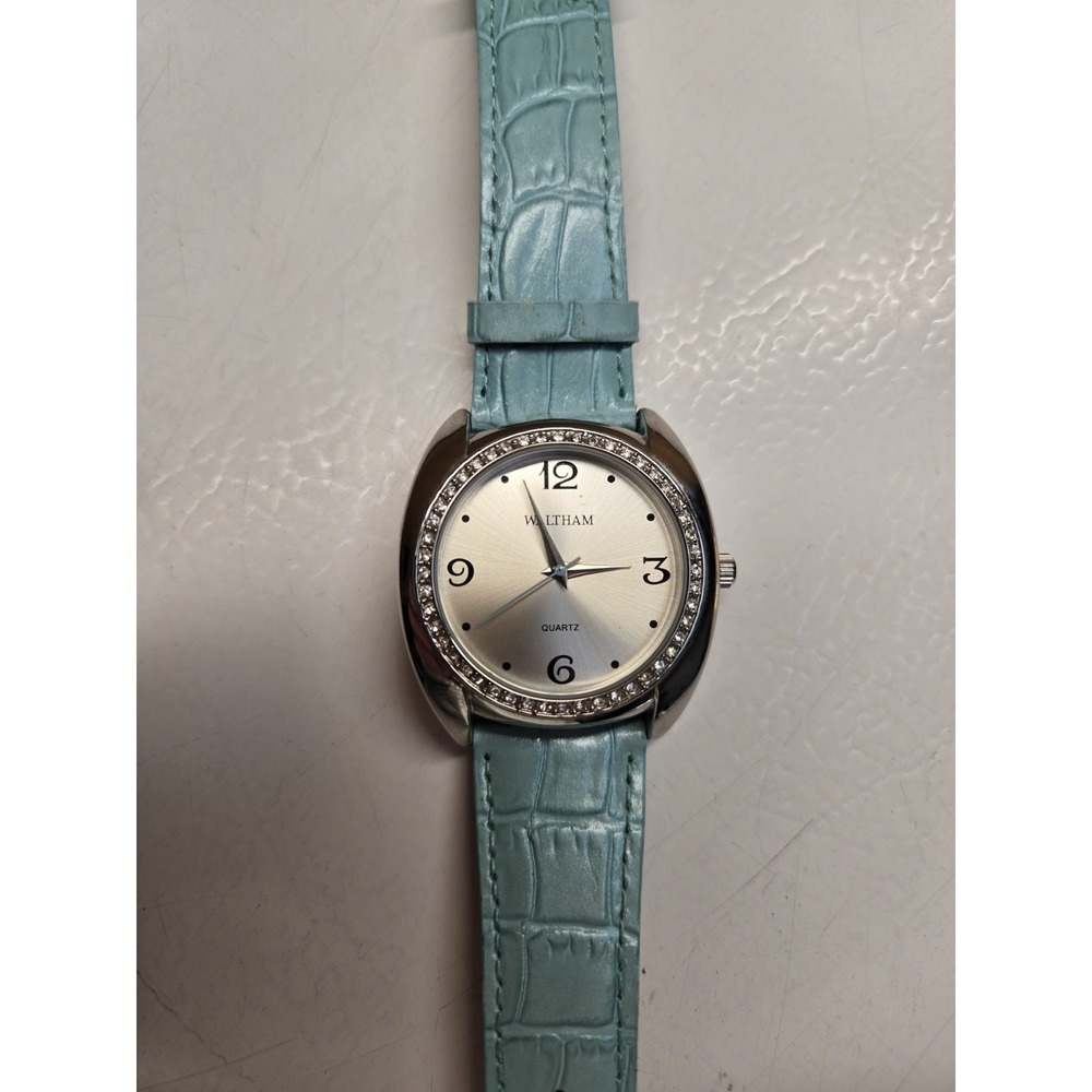Waltham Silver Tone Light Blue Band Women's Quartz Large Watch